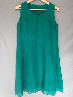 Made in Italy 100% Linen Shift Dress Green Sleeveless Summer Small